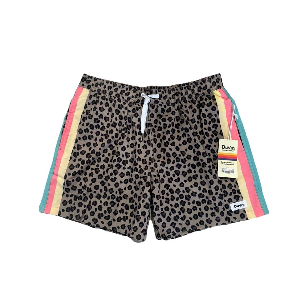 Duvin Cheetah Disco Swim Shorts Lined Drawstring Trunks Men's XL NEW